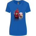 Two Colourful Chickens Watercolour Womens Wider Cut T-Shirt Royal Blue
