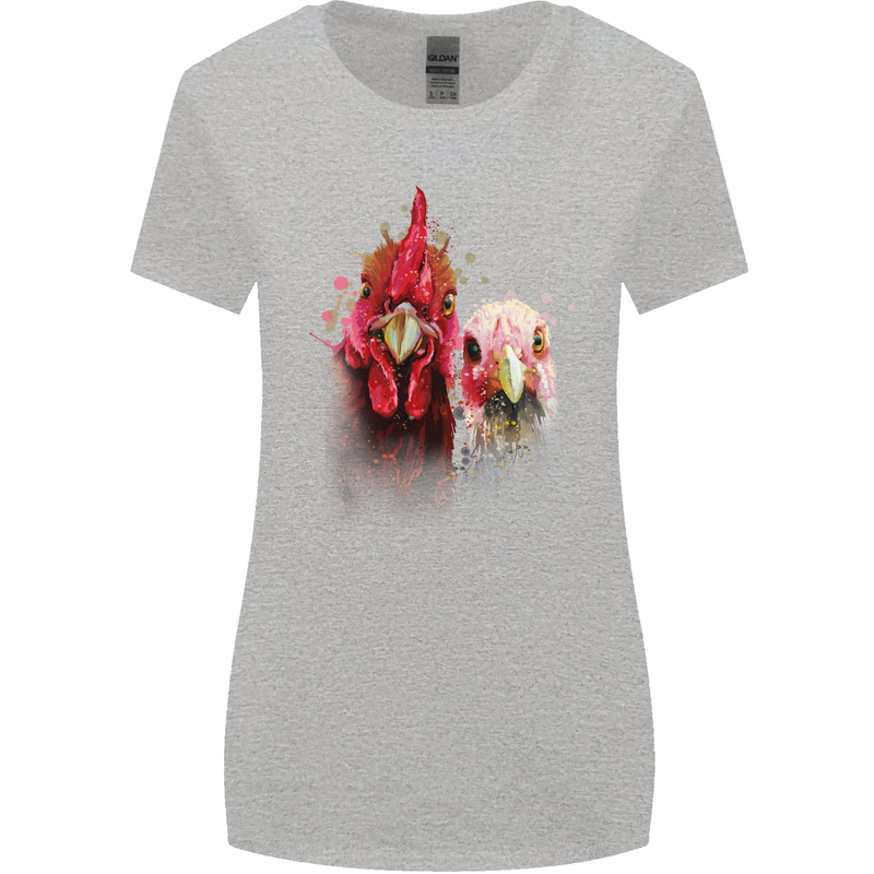 Two Colourful Chickens Watercolour Womens Wider Cut T-Shirt Sports Grey