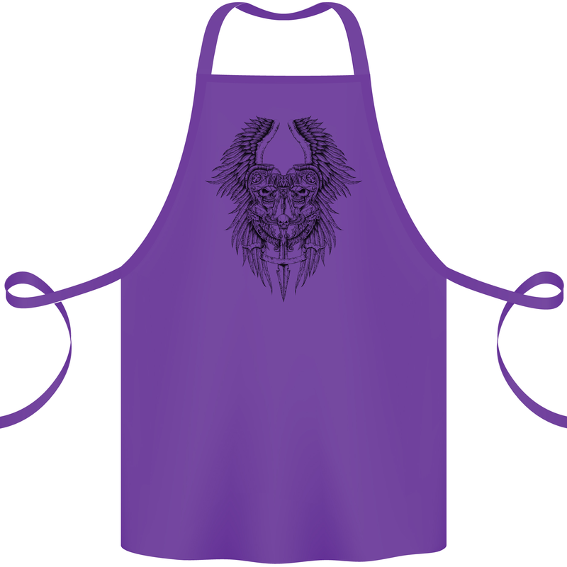Two Roman Skulls Cotton Apron 100% Organic Purple