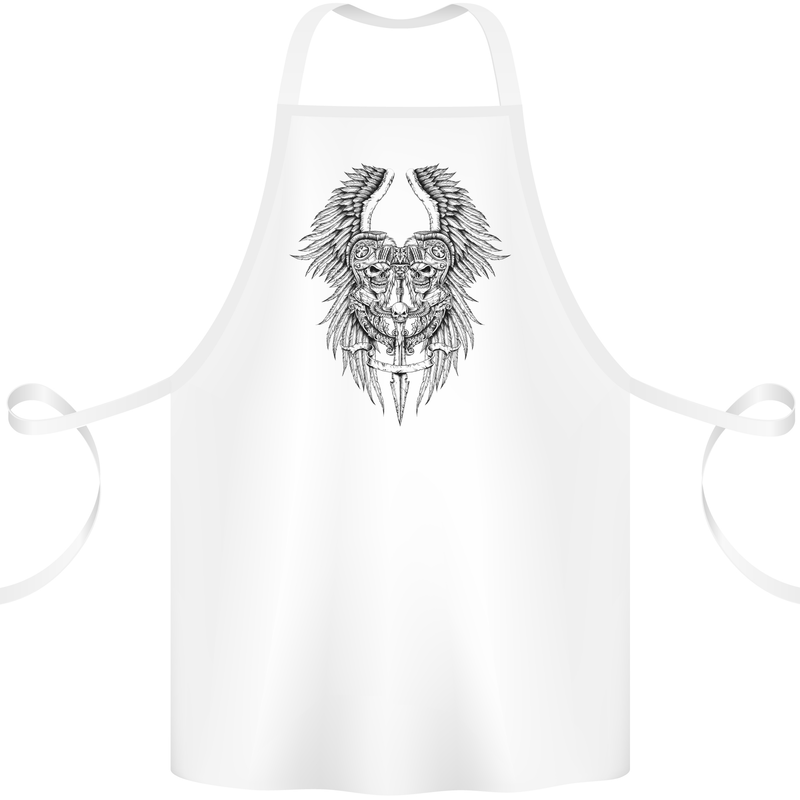 Two Roman Skulls Cotton Apron 100% Organic White