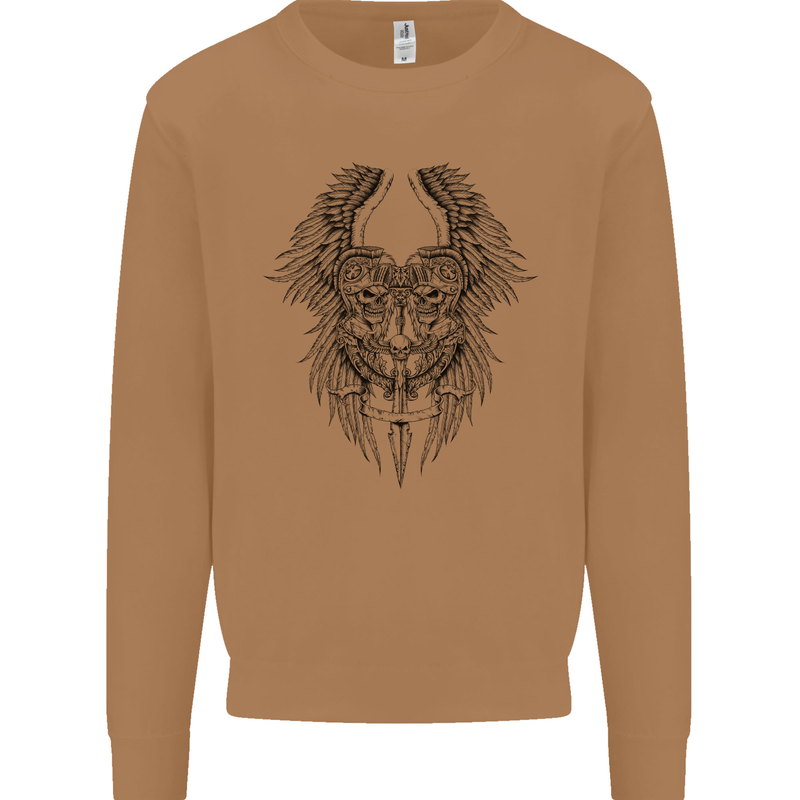 Two Roman Skulls Mens Sweatshirt Jumper Caramel Latte