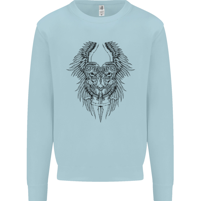 Two Roman Skulls Mens Sweatshirt Jumper Light Blue