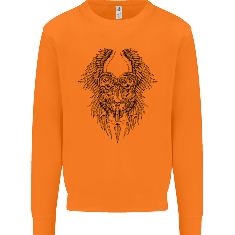 Two Roman Skulls Mens Sweatshirt Jumper Orange
