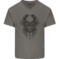 Two Roman Skulls Mens V-Neck Cotton T-Shirt Charcoal