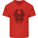 Two Roman Skulls Mens V-Neck Cotton T-Shirt Red