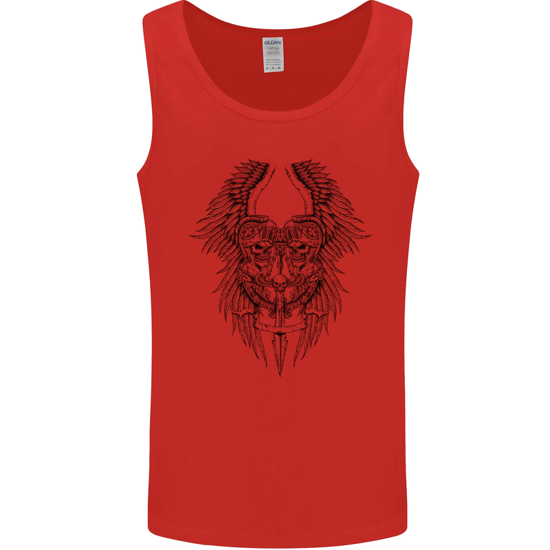 Two Roman Skulls Mens Vest Tank Top Red