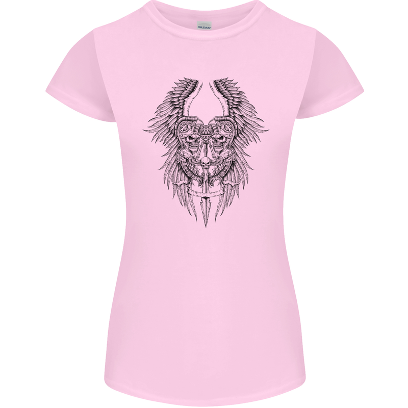 Two Roman Skulls Womens Petite Cut T-Shirt Light Pink