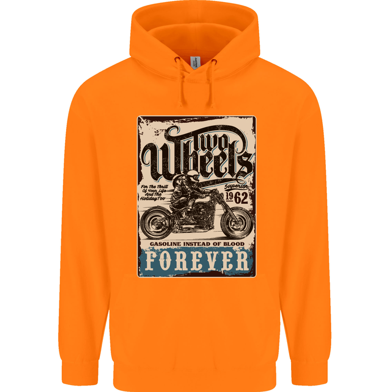 Two Wheels Biker Motorcycle Motorbike Childrens Kids Hoodie Orange