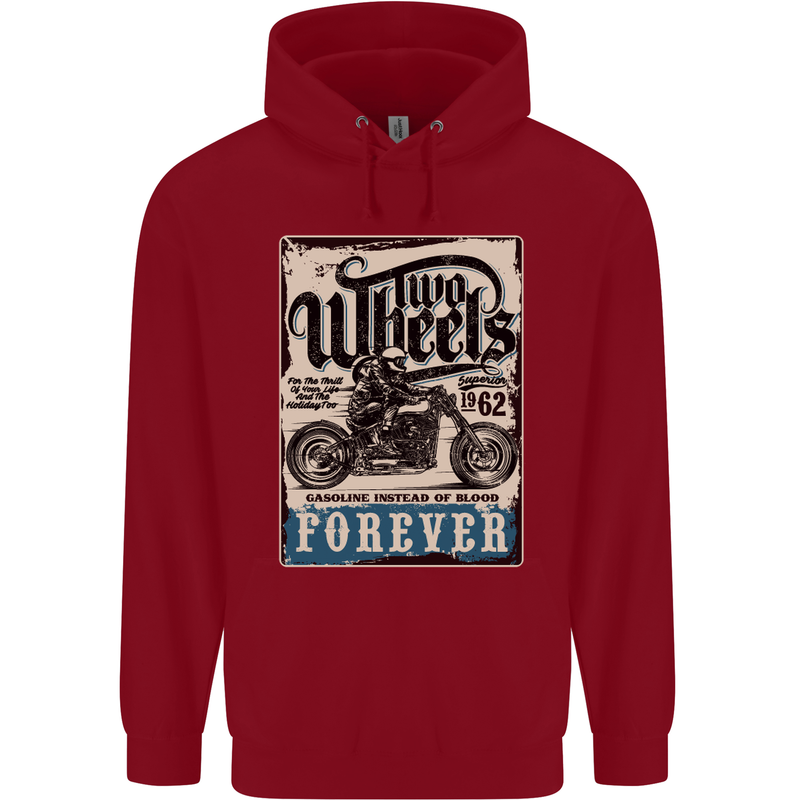Two Wheels Biker Motorcycle Motorbike Childrens Kids Hoodie Red