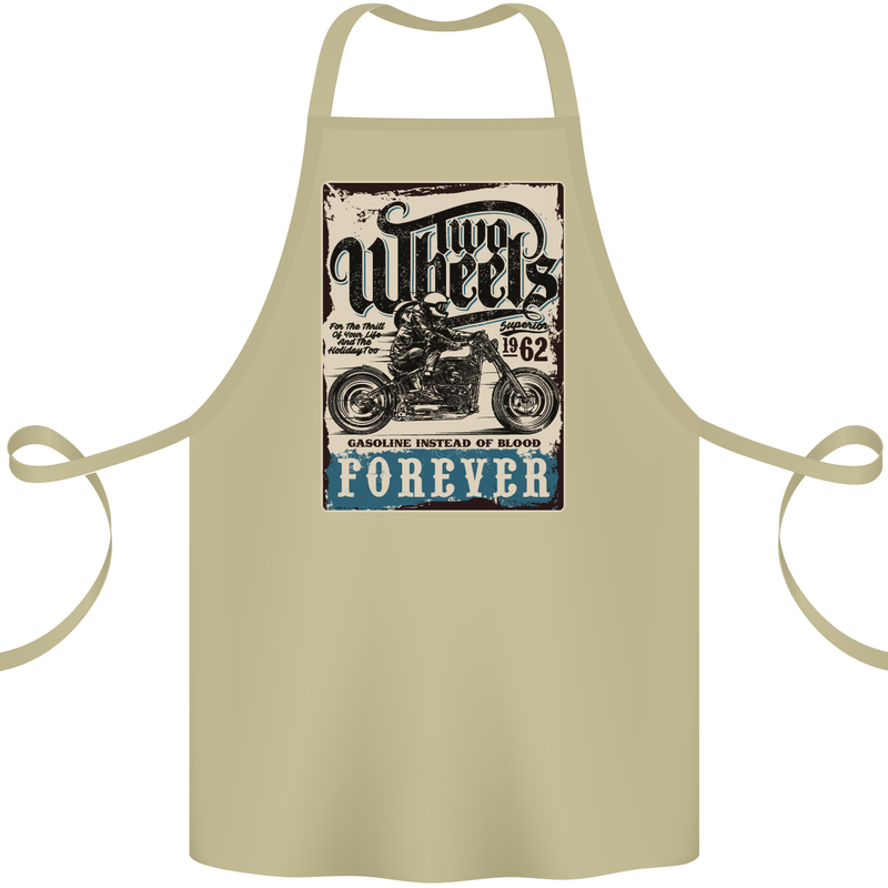 Two Wheels Biker Motorcycle Motorbike Cotton Apron 100% Organic Khaki