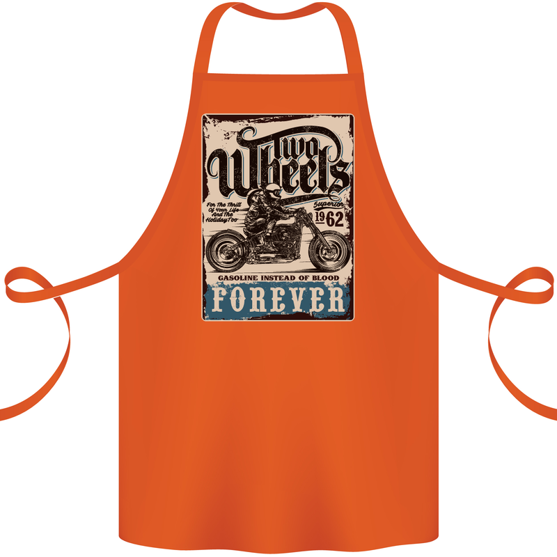 Two Wheels Biker Motorcycle Motorbike Cotton Apron 100% Organic Orange