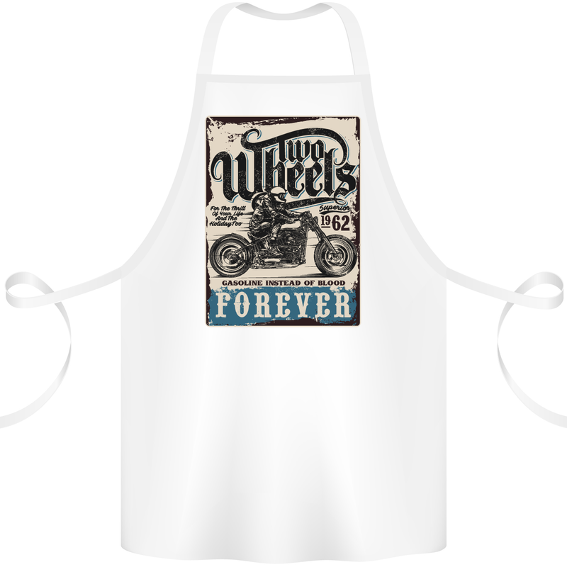 Two Wheels Biker Motorcycle Motorbike Cotton Apron 100% Organic White