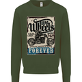 Two Wheels Biker Motorcycle Motorbike Kids Sweatshirt Jumper Forest Green