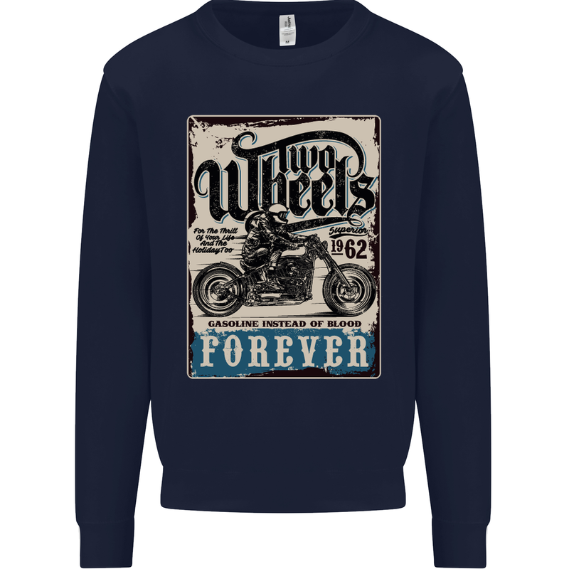 Two Wheels Biker Motorcycle Motorbike Kids Sweatshirt Jumper Navy Blue