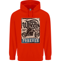 Two Wheels Biker Motorcycle Motorbike Mens 80% Cotton Hoodie Bright Red