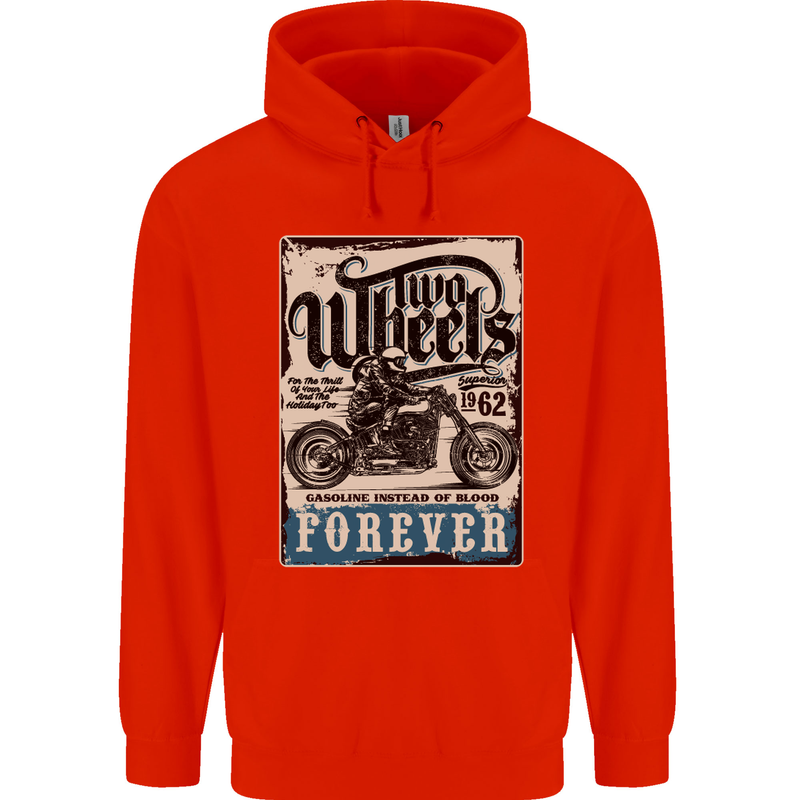 Two Wheels Biker Motorcycle Motorbike Mens 80% Cotton Hoodie Bright Red