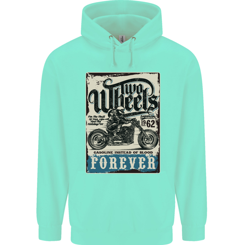 Two Wheels Biker Motorcycle Motorbike Mens 80% Cotton Hoodie Peppermint