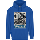 Two Wheels Biker Motorcycle Motorbike Mens 80% Cotton Hoodie Royal Blue