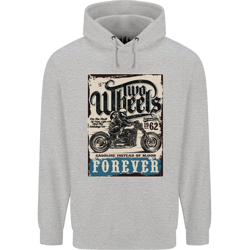 Two Wheels Biker Motorcycle Motorbike Mens 80% Cotton Hoodie Sports Grey