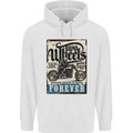 Two Wheels Biker Motorcycle Motorbike Mens 80% Cotton Hoodie White