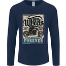 Two Wheels Biker Motorcycle Motorbike Mens Long Sleeve T-Shirt Navy Blue