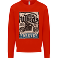 Two Wheels Biker Motorcycle Motorbike Mens Sweatshirt Jumper Bright Red