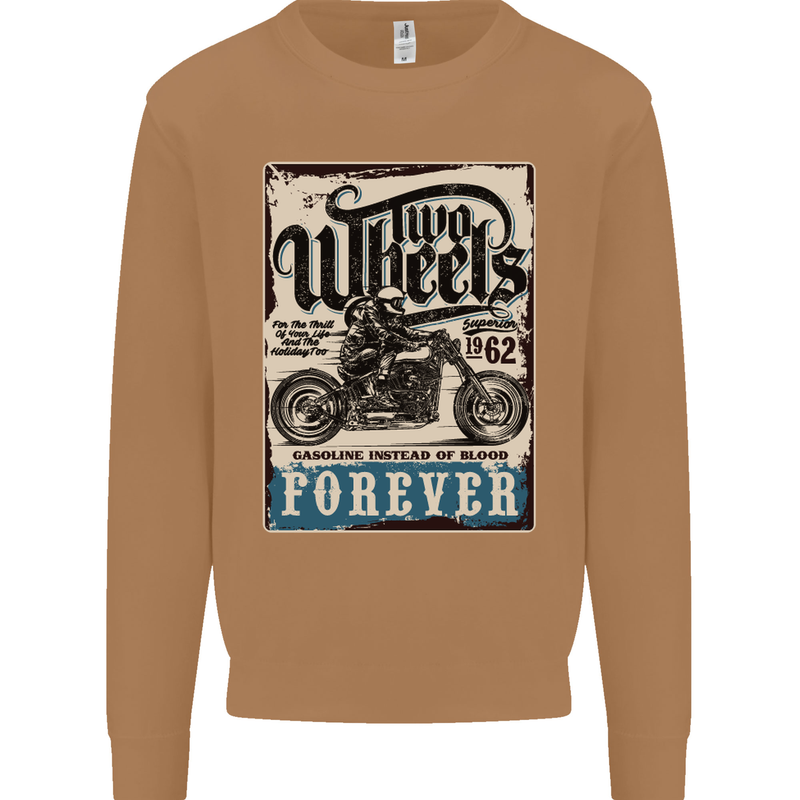 Two Wheels Biker Motorcycle Motorbike Mens Sweatshirt Jumper Caramel Latte