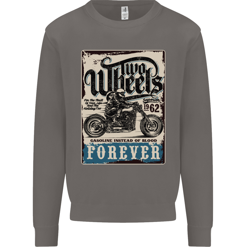 Two Wheels Biker Motorcycle Motorbike Mens Sweatshirt Jumper Charcoal