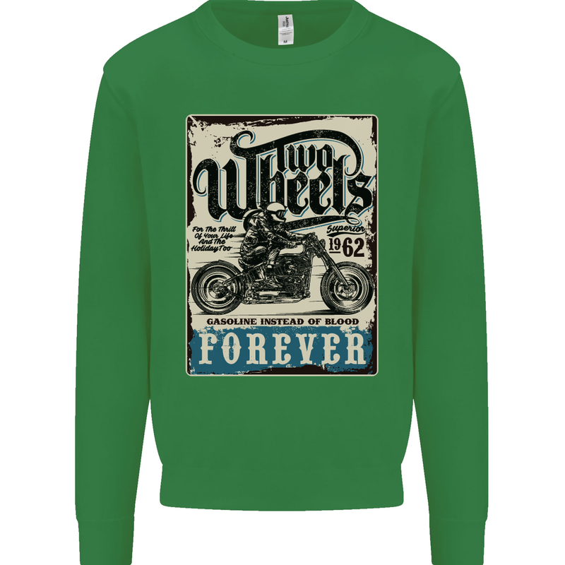 Two Wheels Biker Motorcycle Motorbike Mens Sweatshirt Jumper Irish Green