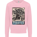 Two Wheels Biker Motorcycle Motorbike Mens Sweatshirt Jumper Light Pink