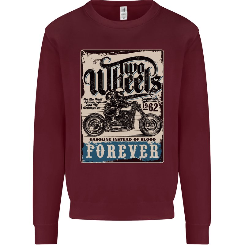 Two Wheels Biker Motorcycle Motorbike Mens Sweatshirt Jumper Maroon