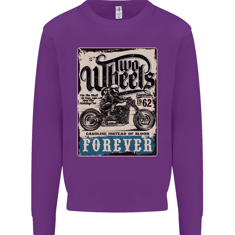 Two Wheels Biker Motorcycle Motorbike Mens Sweatshirt Jumper Purple