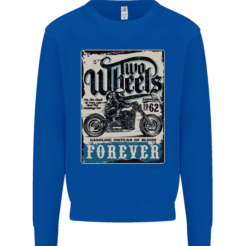 Two Wheels Biker Motorcycle Motorbike Mens Sweatshirt Jumper Royal Blue