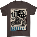 Two Wheels Biker Motorcycle Motorbike Mens T-Shirt Cotton Gildan Dark Chocolate
