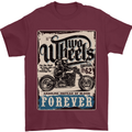 Two Wheels Biker Motorcycle Motorbike Mens T-Shirt Cotton Gildan Maroon