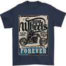 Two Wheels Biker Motorcycle Motorbike Mens T-Shirt Cotton Gildan Navy Blue