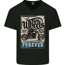Two Wheels Biker Motorcycle Motorbike Mens V-Neck Cotton T-Shirt Black