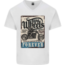 Two Wheels Biker Motorcycle Motorbike Mens V-Neck Cotton T-Shirt White