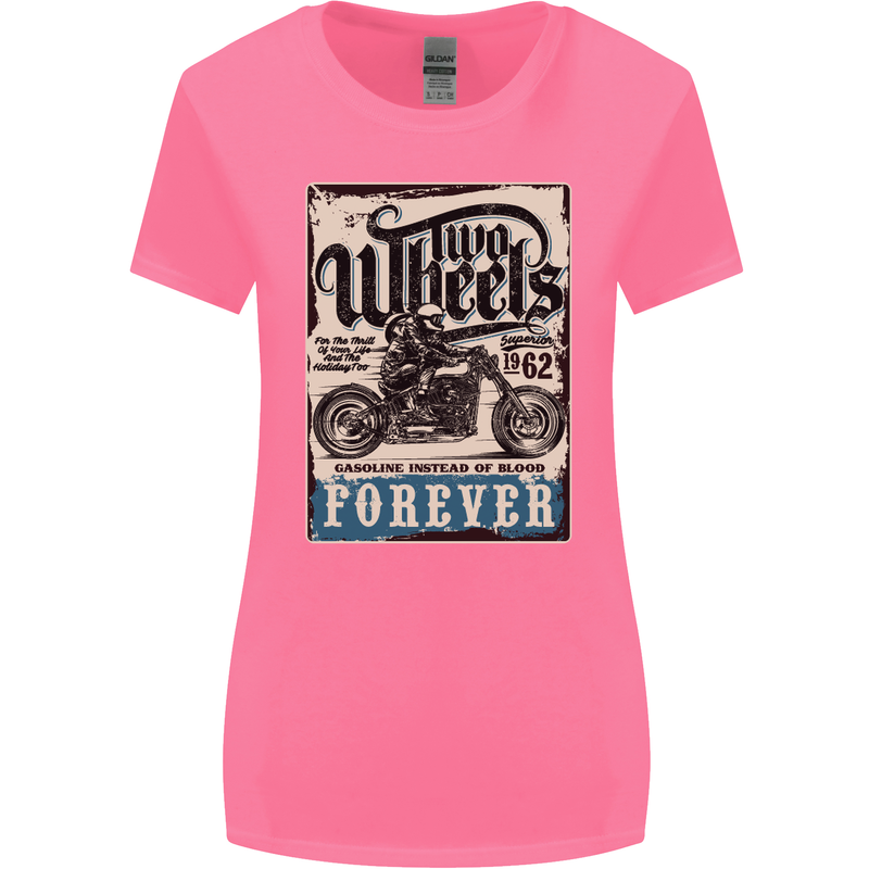 Two Wheels Biker Motorcycle Motorbike Womens Wider Cut T-Shirt Azalea