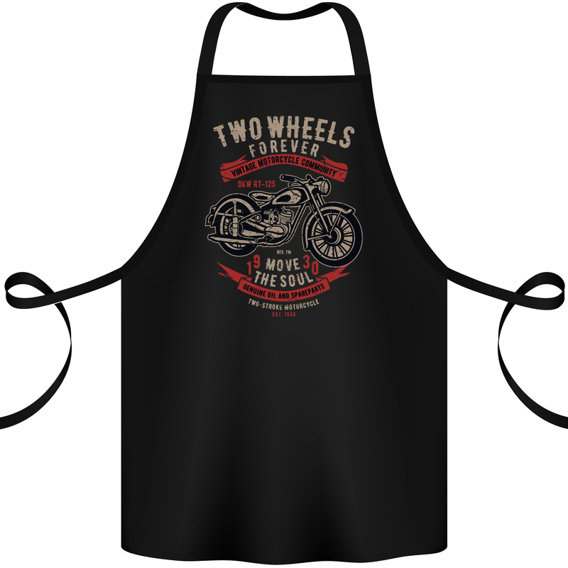 Two Wheels Forever Biker Motorcycle Funny Cotton Apron 100% Organic Black