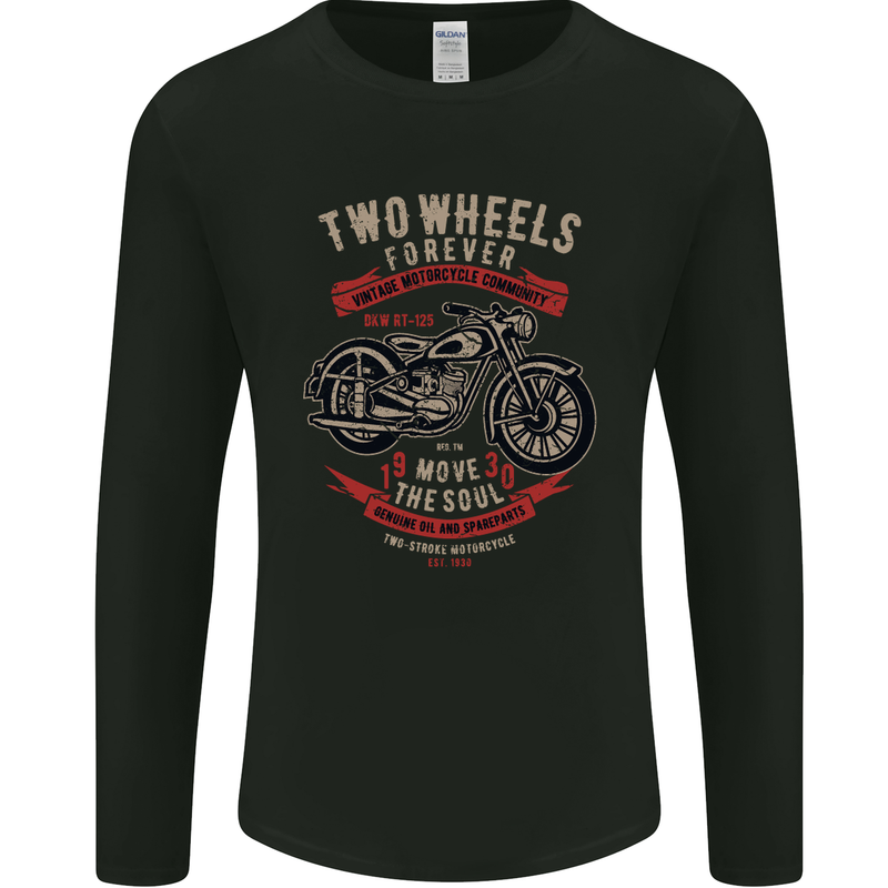 Two Wheels Forever Biker Motorcycle Funny Mens Long Sleeve T-Shirt Black