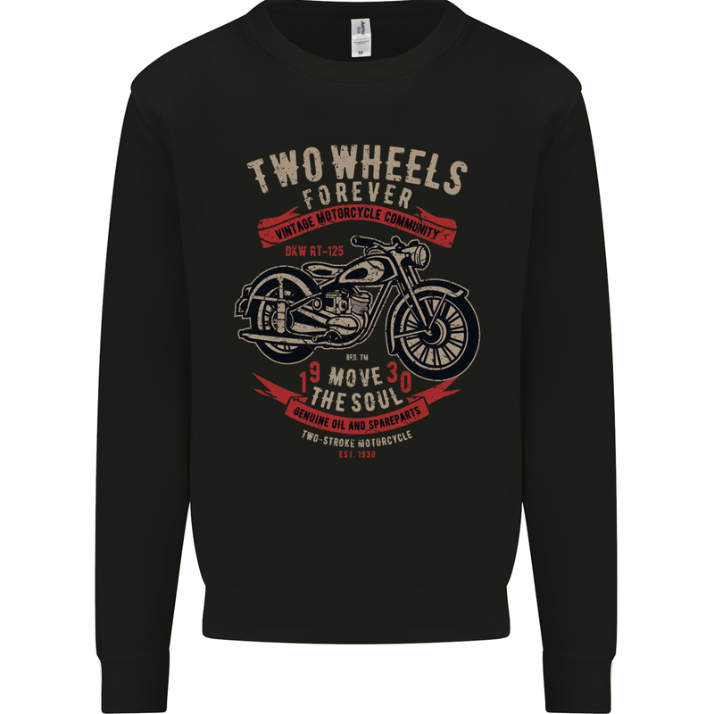 Two Wheels Forever Biker Motorcycle Funny Mens Sweatshirt Jumper Black