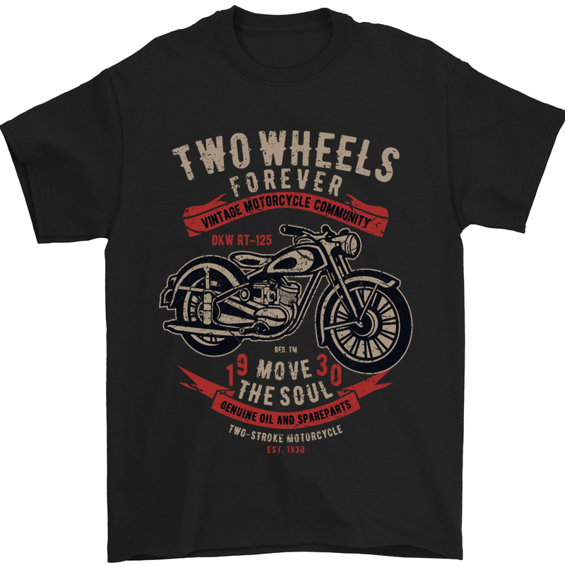 Two Wheels Forever Biker Motorcycle Funny Mens T-Shirt Cotton Gildan Black