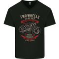 Two Wheels Forever Biker Motorcycle Funny Mens V-Neck Cotton T-Shirt Black