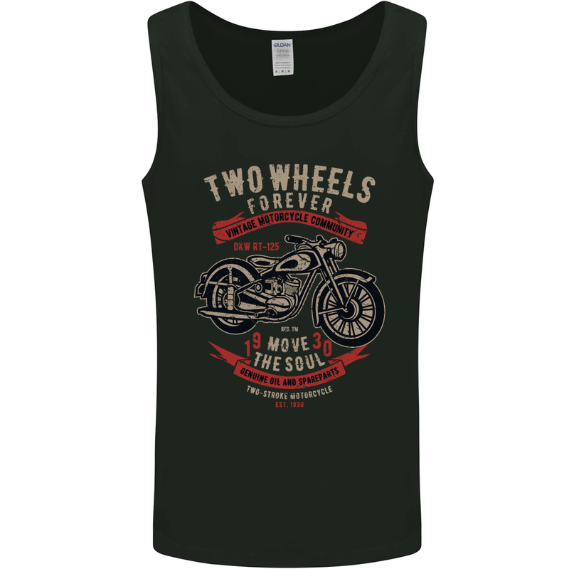 Two Wheels Forever Biker Motorcycle Funny Mens Vest Tank Top Black