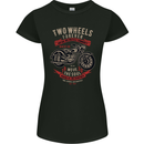 Two Wheels Forever Biker Motorcycle Funny Womens Petite Cut T-Shirt Black