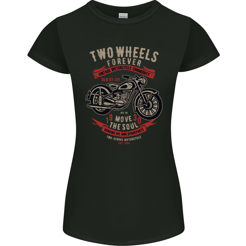 Two Wheels Forever Biker Motorcycle Funny Womens Petite Cut T-Shirt Black
