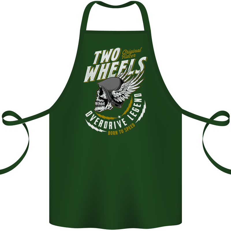 Two Wheels Motorcycle Motorbike Biker Cotton Apron 100% Organic Forest Green
