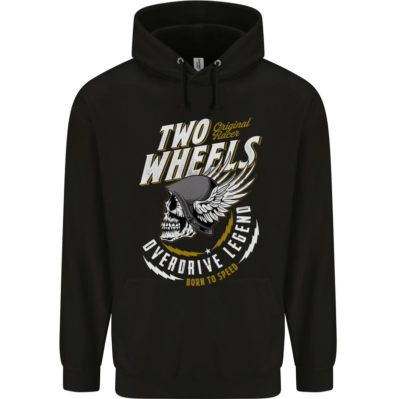 Two Wheels Motorcycle Motorbike Biker Mens 80% Cotton Hoodie Black