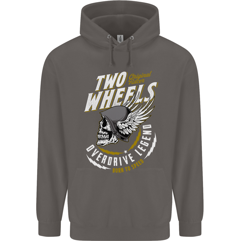Two Wheels Motorcycle Motorbike Biker Mens 80% Cotton Hoodie Charcoal